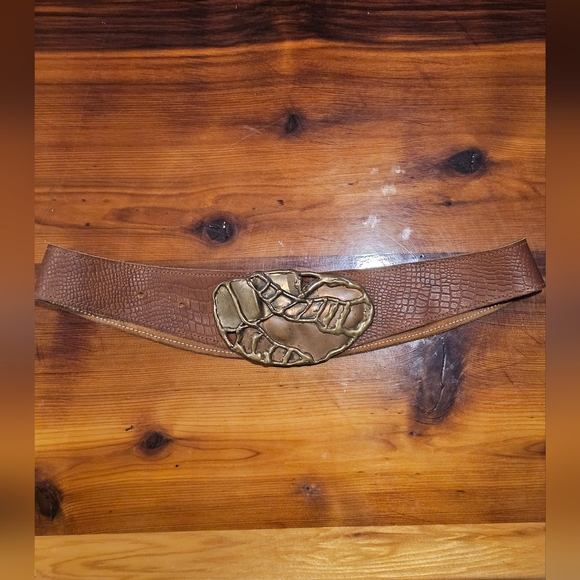 Vintage  FORDER Belt Buckle - 80s Hand Forged Brass Buckle Belt - Picture 3 of 8